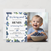 Blueberry Sweet First Birthday Photo Invitation (Devant)