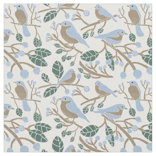 Bluebird and Blueberries Patterned Stof (Close Up)
