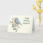 Bluebird and Blueberries Personalized Birthday Kaart (Gele Bloem)