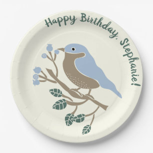Bluebird and Blueberries Personalized Birthday Papieren Bordje
