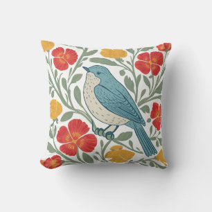 Bluebird and Poppies Floral Sierkussen