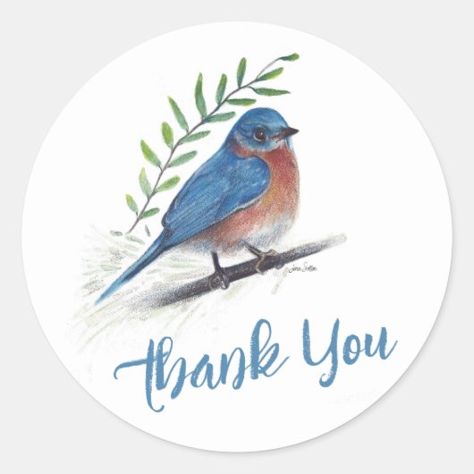 Bluebird Bird Art Dank je Ronde Sticker (Voorkant)