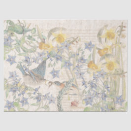 Bluebird Birds Narcissus Flowers Tissue Paper Tissuepapier