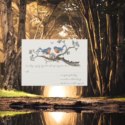 Bluebird Blooming Branch Wedding RSVP Kaartje