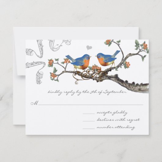  Bluebird Blooming Branch Wedding RSVP Kaartje (Achterkant)