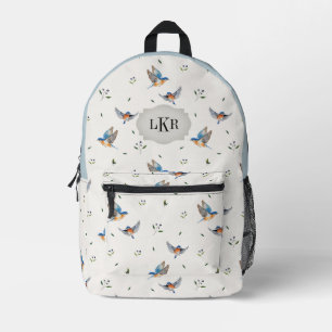 Bluebird & Blueberry Pattern 3-Letter Monogram Bedrukte Rugzak