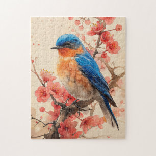 Bluebird Cherry Blossom Tree Painting Legpuzzel