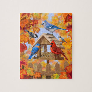 Bluebird Chickadee Cardinale Autumn Bird Feeder Legpuzzel