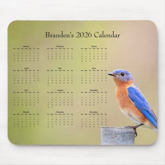 Bluebird - Customizable full year 2026 calendar Muismat (Voorkant)