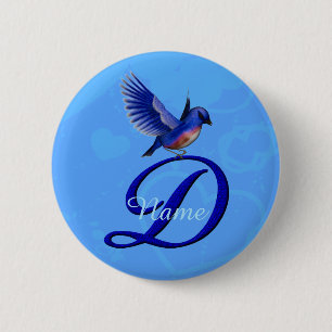 Bluebird Elegante Monogram Initiaal D Persoonlijk Ronde Button 5,7 Cm