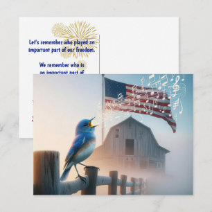 Bluebird en Amerikaanse vlag dank u Briefkaart