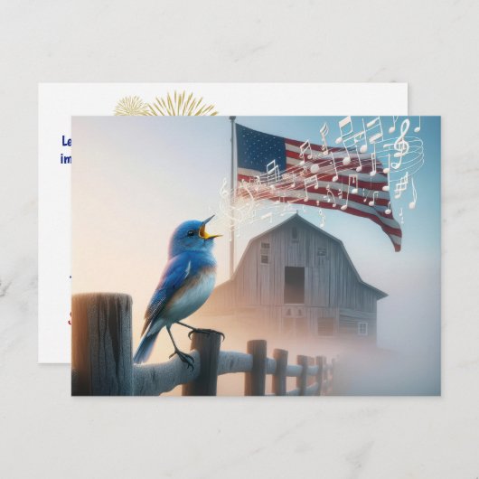 Bluebird en Amerikaanse vlag dank u Briefkaart (Voorkant / Achterkant)