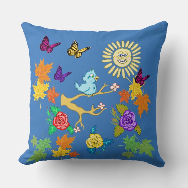 Bluebird et Sunshine Springtime Carré Coussin (Recto)