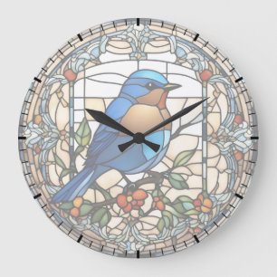 Bluebird Faux Glas in lood Blauwe Vogelklok Grote Klok