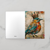 Bluebird in een kroon Mixed Media Collage Verjaard Folie Wenskaart (Buiten Laag)