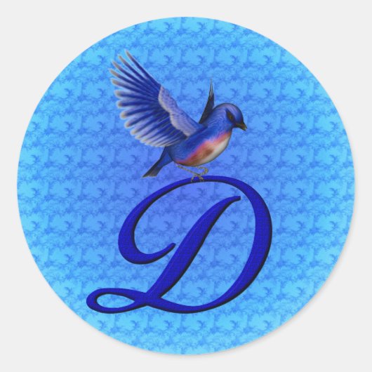 Bluebird Monogram Initiaal D Elegant Ronde Sticker (Voorkant)