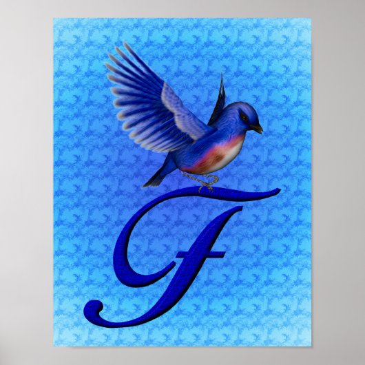 Bluebird Monogram Initiaal F Poster (Voorkant)