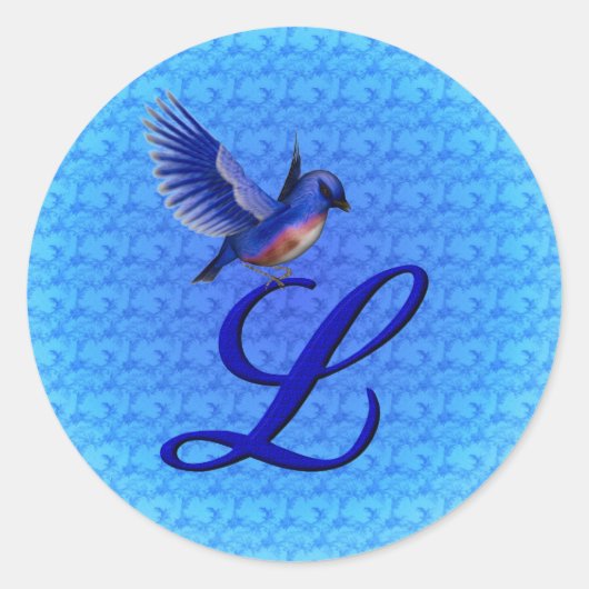 Bluebird Monogram Initiaal L Elegant Ronde Sticker (Voorkant)