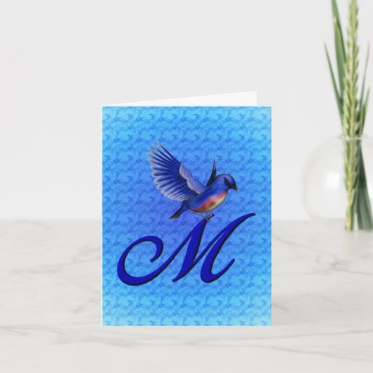 Bluebird Monogram Initiaal M Elegant Notitiekaartje (Voorkant)