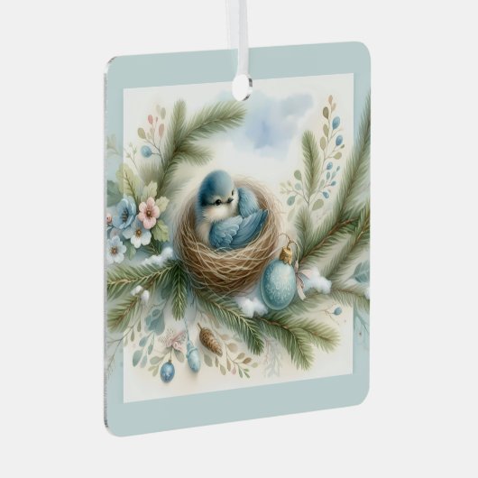 Bluebird Nest met Ornamenten in Winter Pines (Voorkant Rechts)
