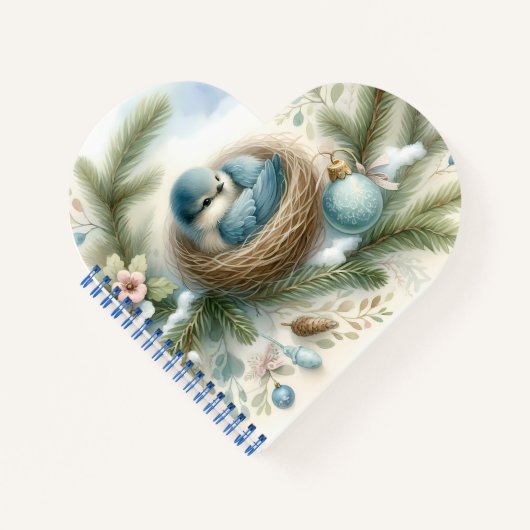 Bluebird Nest with Ornaments in Winter Pines  Notitieboek (Voorkant)