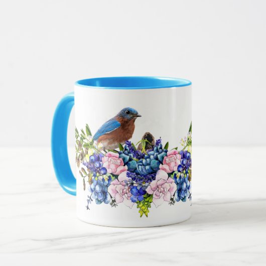 Bluebird of Happiness Gepersonaliseerde Bloemen Mok (Voorkant links)