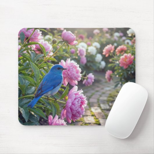 Bluebird On a Pink Peony Muismat (Met muis)