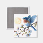 Bluebird on Blossom Branch Square Magnet (Recto/Verso)