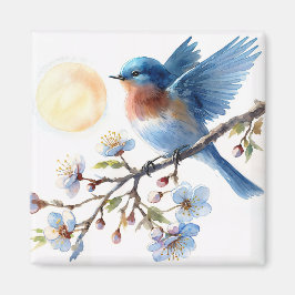 Bluebird on Blossom Branch Square Magnet Magneet