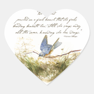 Bluebird on Branch Inspirerend gedicht Waterverf Hart Sticker