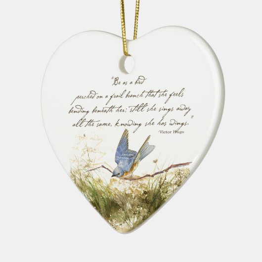 Bluebird on Branch Inspirerend gedicht Waterverf Keramisch Ornament (Links)