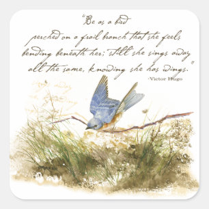 Bluebird on Branch Inspirerend gedicht Waterverf Vierkante Sticker