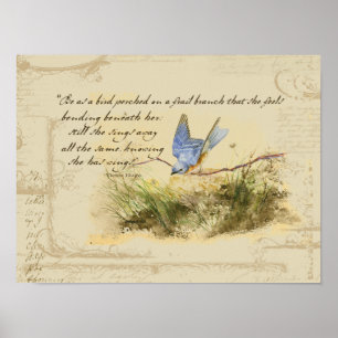 Bluebird on Branch Victor Hugo Inspirerend gedicht Poster