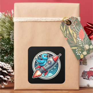 Bluebird op een raket vierkante sticker