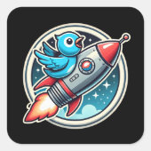 Bluebird op een raket vierkante sticker (Voorkant)