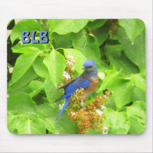 Bluebird op Lila Hedge uw Initialen Muismat