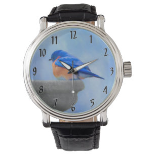 Bluebird Painting - Original Bird Art Horloge