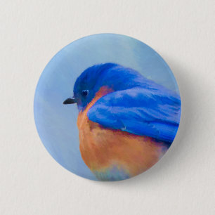 Bluebird Painting - Original Bird Art Ronde Button 5,7 Cm