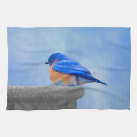 Bluebird Painting - Original Bird Art Theedoek (Horizontaal)