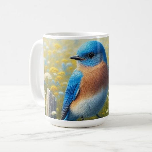Bluebird Perched op houten hek Koffiemok (Voorkant links)