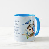 Bluebird Schrift Mok Birdhouse Ecclesiastes (Voorkant rechts)