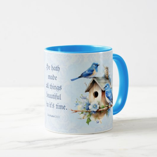 Bluebird Schrift Mok Birdhouse Ecclesiastes (Voorkant rechts)