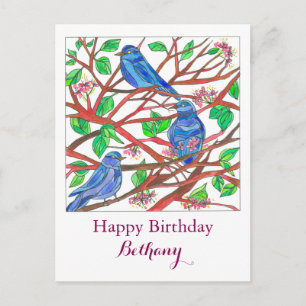 Bluebird tekening aangepaste naam Happy Birthday Briefkaart