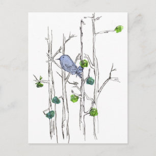 Bluebird Trees Pen en Ink Tekening Natuur Art Briefkaart