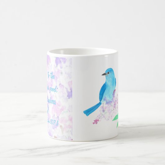 Bluebird Watercolor Scripture Mug Psaume 107 (Centre)