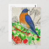 Bluebird Waterverf Red Roses Collage Briefkaart (Voorkant / Achterkant)