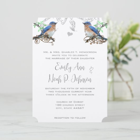  Bluebird Wedding Invitaton #2 Kaart (Staand voorkant)