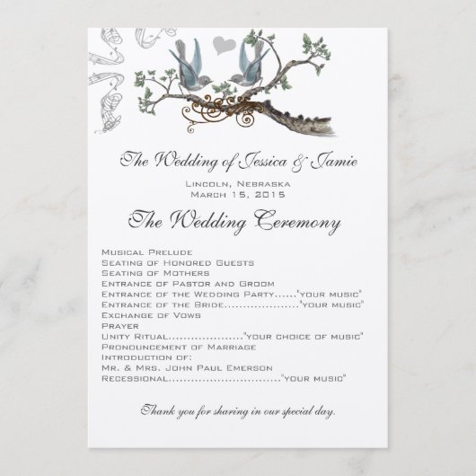  Bluebird Wedding Programs Programma (Voorkant)