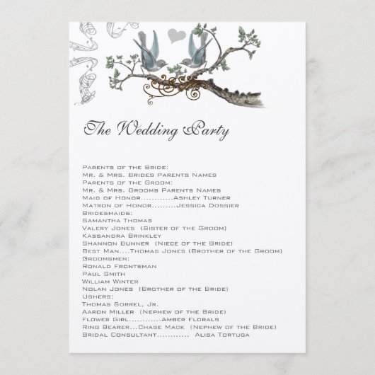  Bluebird Wedding Programs Programma (Achterkant)