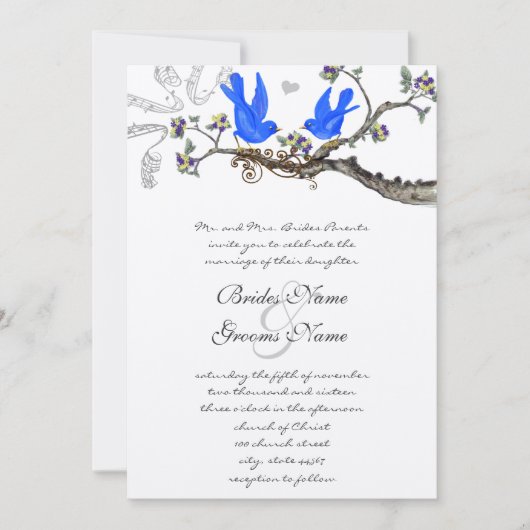  Bluebird Yellow & Paars Wedding Invite Kaart (Voorkant)